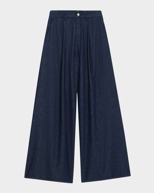 Denim Pleated Wide Leg Pants